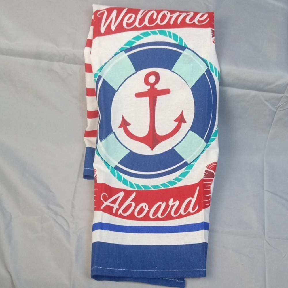 🏠DII Nautical Welcome Aboard Anchor Dishtowel
